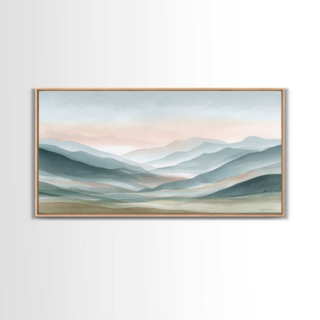 Minimal Sunrise over Rounded Hills Framed Canvas Print, Medical Office Art, Science Art, Office Decor, Fine Art, Calm, MOA-2x1-67