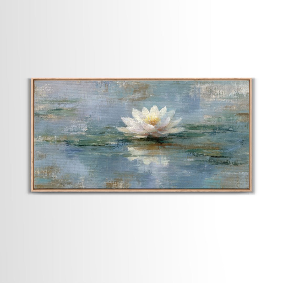 Lotus Flower Floating on Still Water Framed Canvas Print, Medical Office Art, School Nurse Art, Office Decor, Watercolor Art, MOA-2x1-79