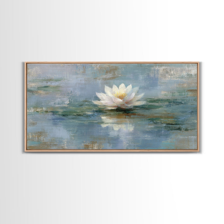 Lotus Flower Floating on Still Water Framed Canvas Print, Medical Office Art, School Nurse Art, Office Decor, Watercolor Art, MOA-2x1-79