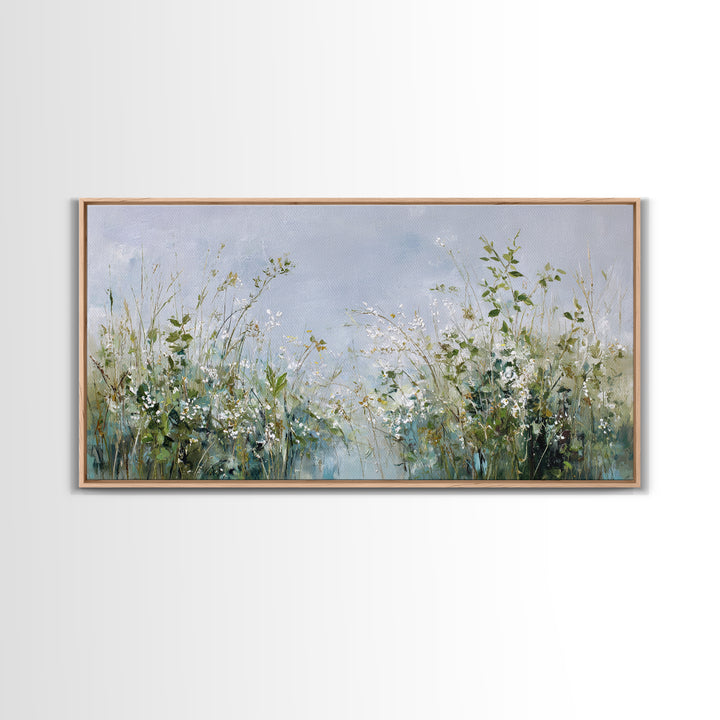 Sunlit Meadow with Wildflowers and Calm Mood Framed Canvas Print, Medical Office Art, Anatomy Wall Art, Office Decor, MOA-2x1-80