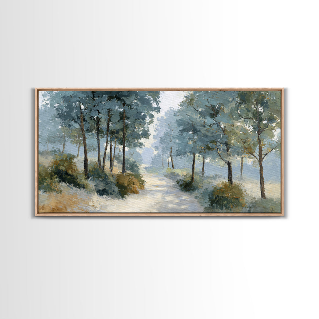 Gentle Forest Path Framed Canvas Print, Medical Office Art, Teal Wall Art, Office Decor, Fine Art, Calm, Anatomy Art, MOA-2x1-85