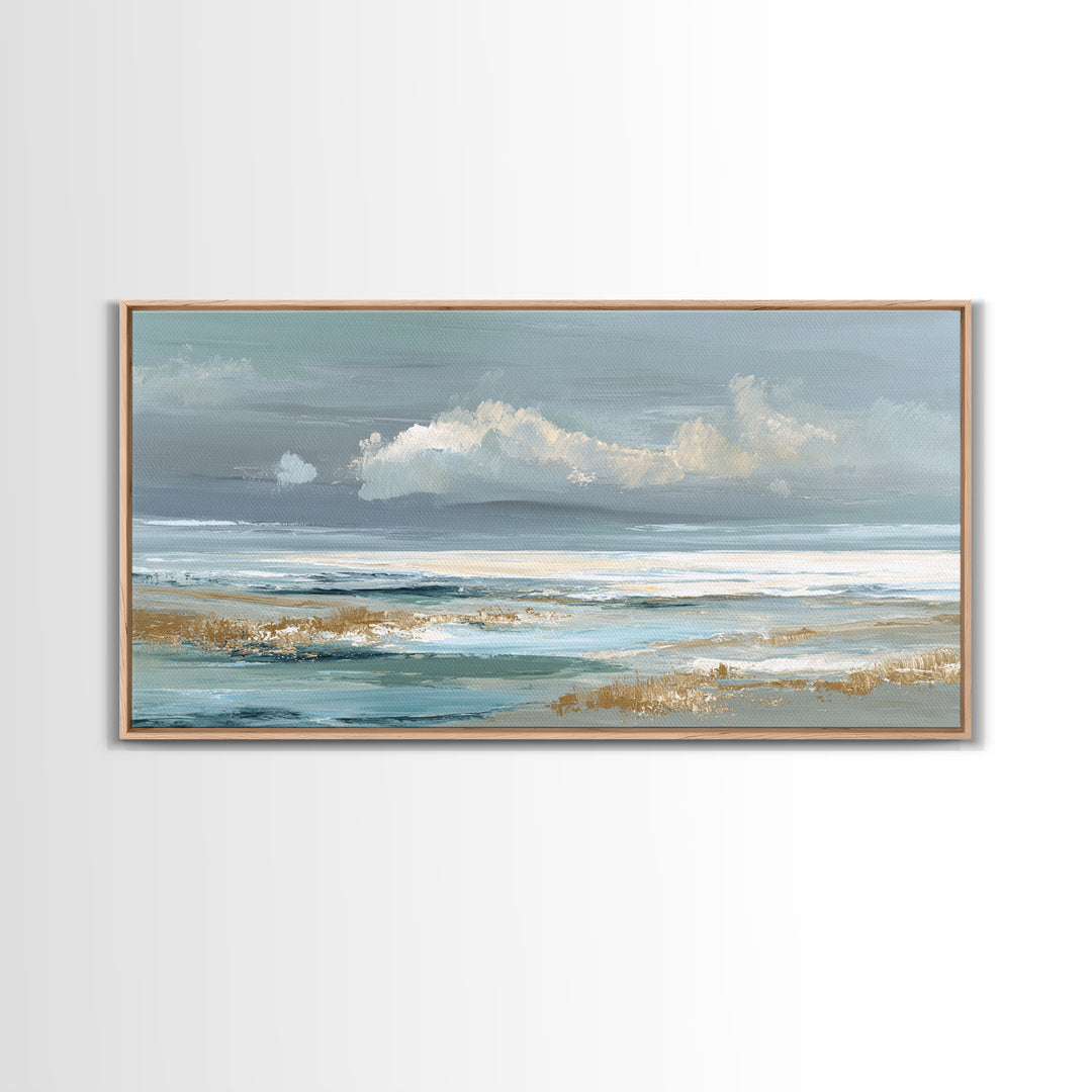 Coastal Shells and Water Study Framed Canvas Print, Medical Office Art, Printable Card, Office Decor, Fine Art, Calm, MOA-2x1-88