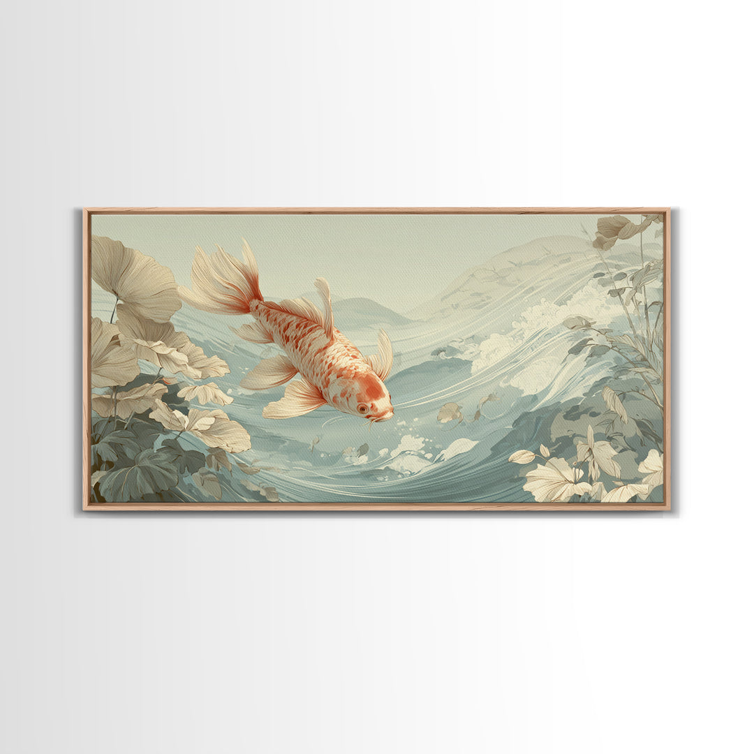 Calm Koi Fish Swimming Through Clear Water Framed Canvas Print, Medical Office Art, Office Decor, Oil Painting, Calm, MOA-2x1-90