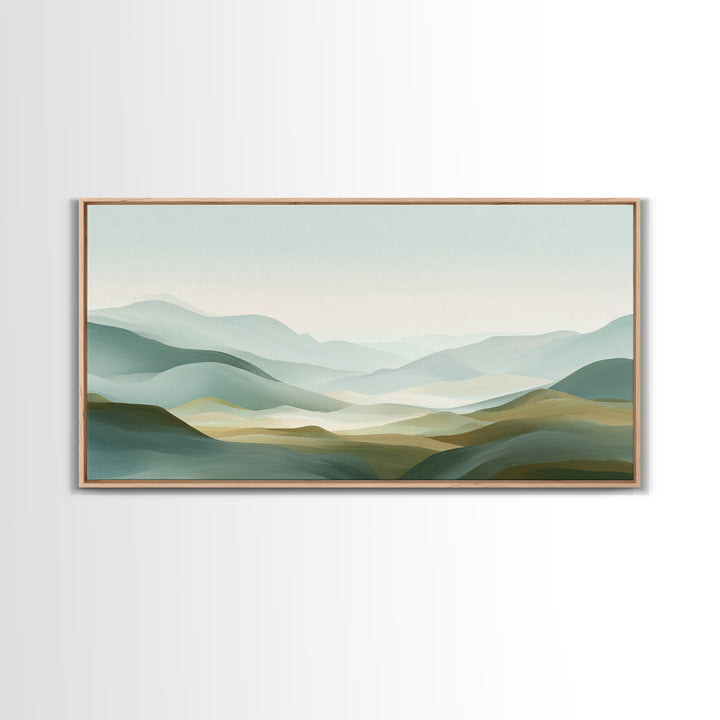Minimal Sunrise over Rounded Hills Framed Canvas Print, Medical Office Art, Printable Art, Office Decor, Fine Art, Calm, MOA-2x1-91