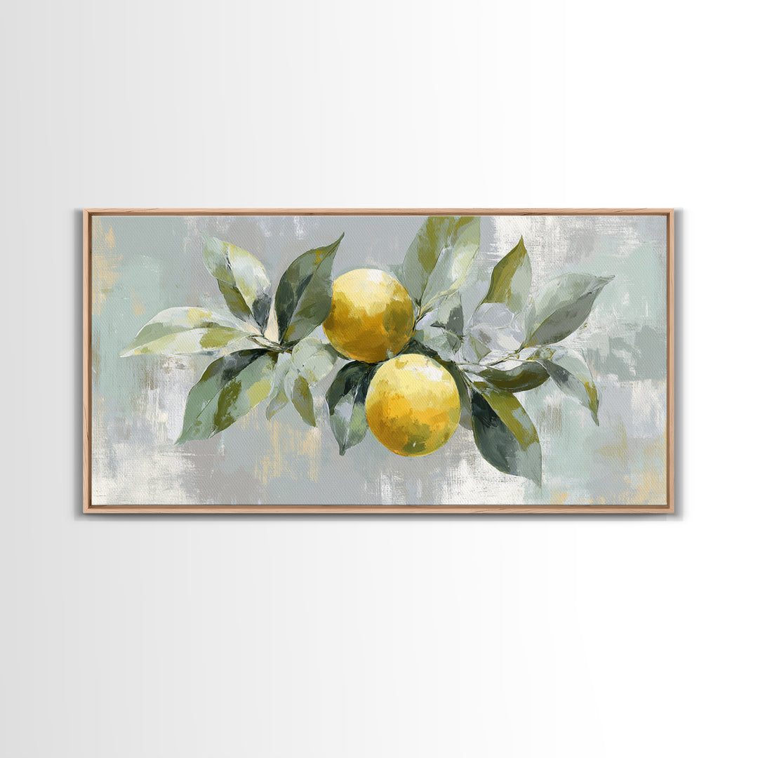 Fresh Citrus and Leaves for Bright Optimism Framed Canvas Print, Medical Office Art, Medical Art, Office Decor, Oil Painting, MOA-2x1-92