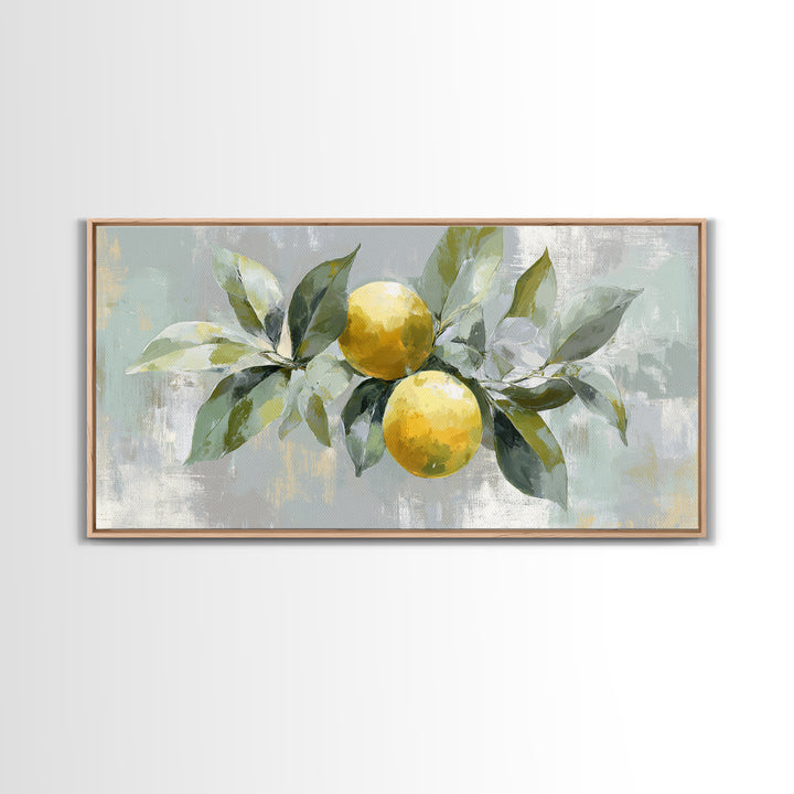 Fresh Citrus and Leaves for Bright Optimism Framed Canvas Print, Medical Office Art, Medical Art, Office Decor, Oil Painting, MOA-2x1-92