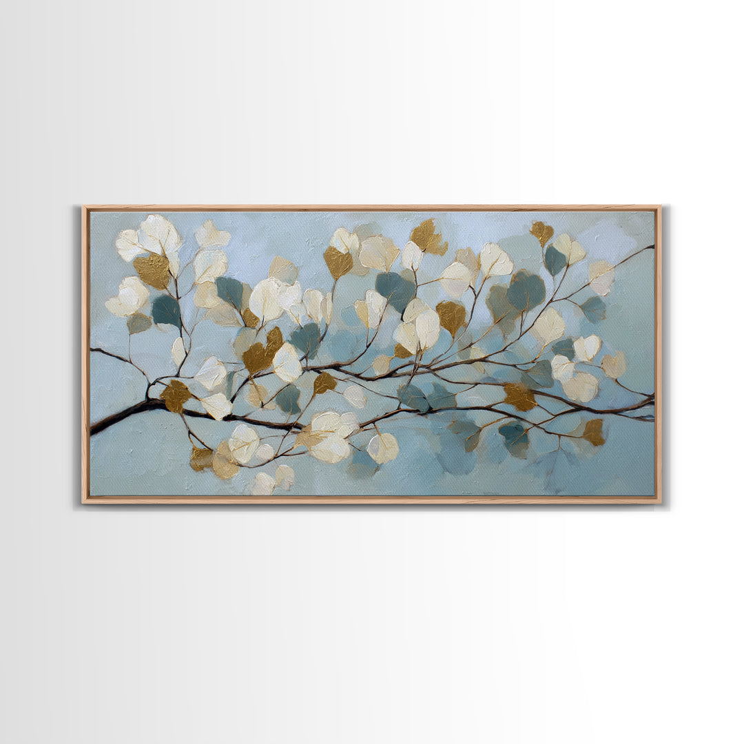 Botanical Eucalyptus Branch Framed Canvas Print, Medical Office Art, Neuroscience Art, Office Decor, Oil Painting, Calm, MOA-2x1-95