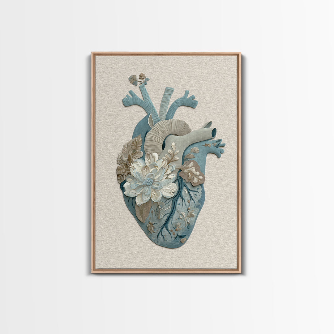 Anatomical Heart Rendered as Tasteful Botanical Art Canvas Print, Medical Office Art, Contemporary Art, Office Decor, Calm, MOA-2x3-21