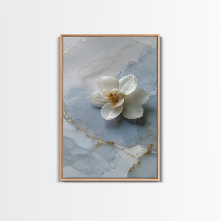 White Orchid on Gray Stone Surface Framed Canvas Print, Medical Office Art, Wall Art, Office Decor, Calm, Printable Card, MOA-2x3-38