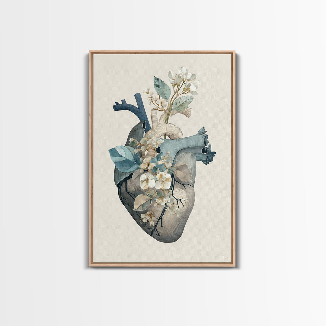 Anatomical Heart Rendered as Tasteful Botanical Art Canvas Print, Medical Office Art, Dental Office Decor, Office Decor, Calm, MOA-2x3-69