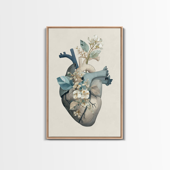 Anatomical Heart Rendered as Tasteful Botanical Art Canvas Print, Medical Office Art, Dental Office Decor, Office Decor, Calm, MOA-2x3-69