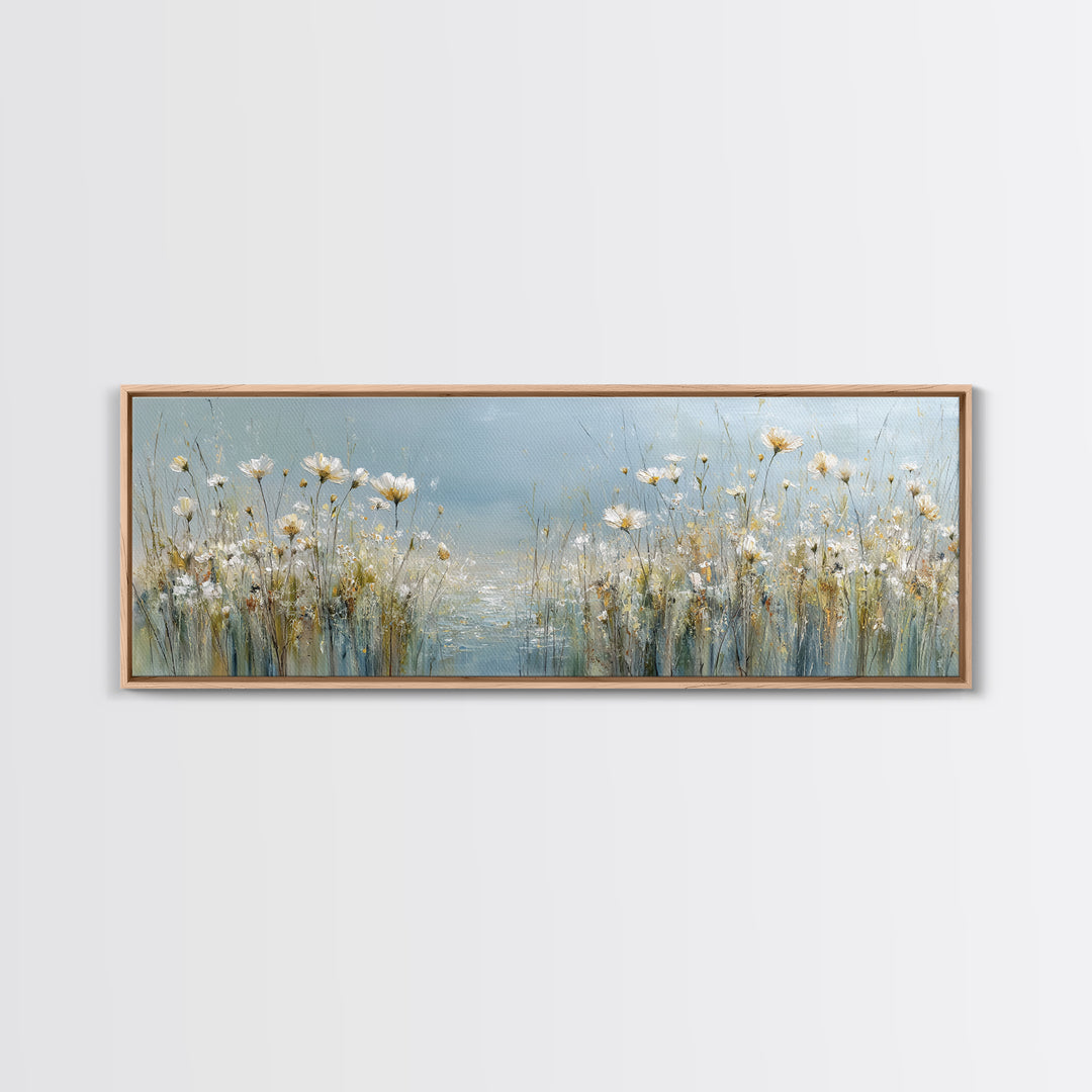 Sunlit Meadow with Wildflowers and Calm Mood Framed Canvas Print, Medical Office Art, Science Art, Office Decor, Watercolor Art, MOA-3x1-28