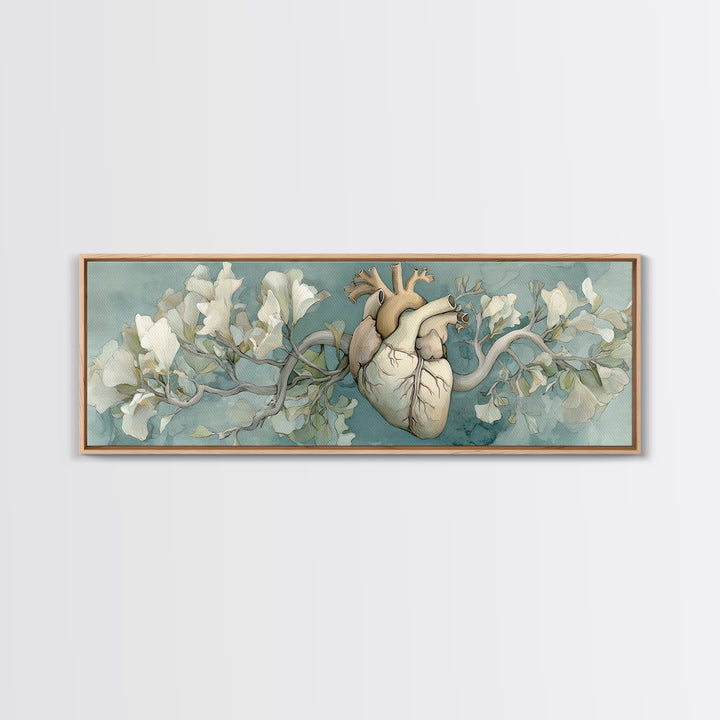 Anatomical Heart Rendered as Tasteful Botanical Art Canvas Print, Medical Office Art, Minimalist Art, Office Decor, Calm, MOA-3x1-5