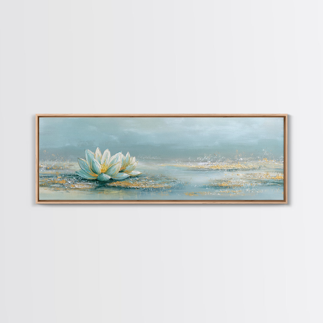 Lotus Flower Floating on Still Water Framed Canvas Print, Medical Office Art, Office Decor, Oil Painting, Calm, MOA-3x1-51