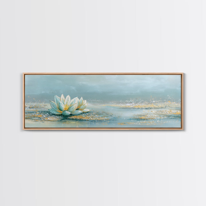 Lotus Flower Floating on Still Water Framed Canvas Print, Medical Office Art, Office Decor, Oil Painting, Calm, MOA-3x1-51