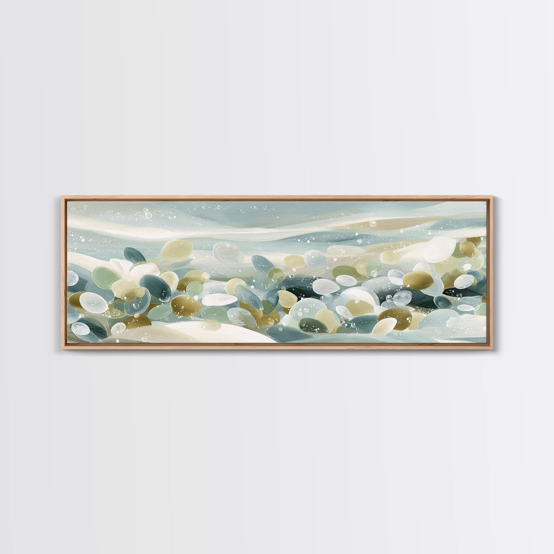 Coastal Shells and Water Study Framed Canvas Print, Medical Office Art, Boho Decor, Office Decor, Fine Art, Calm, MOA-3x1-60