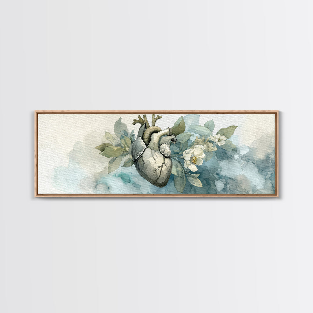 Anatomical Heart Rendered as Tasteful Botanical Art Canvas Print, Medical Office Art, Anatomy Poster, Office Decor, Calm, MOA-3x1-77
