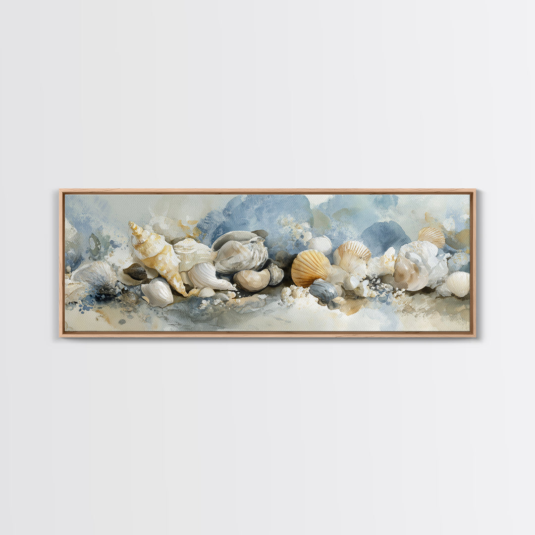 Coastal Shells and Water Study Framed Canvas Print, Medical Office Art, Digital Art, Office Decor, Calm, Medical Decor, MOA-3x1-84