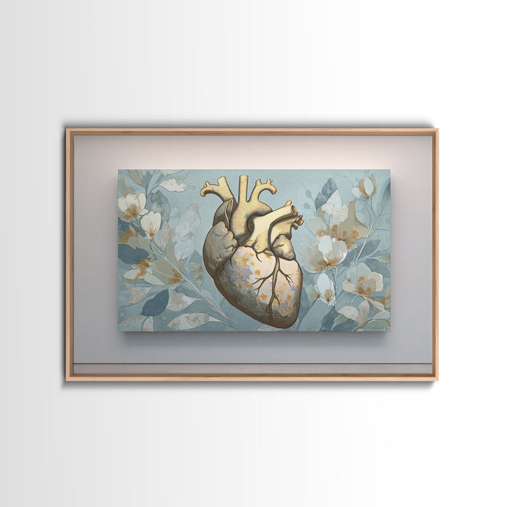 Anatomical Heart Rendered as Tasteful Botanical Art Canvas Print, Medical Office Art, Anatomy Wall Art, Office Decor, Calm, MOA-3x2-17