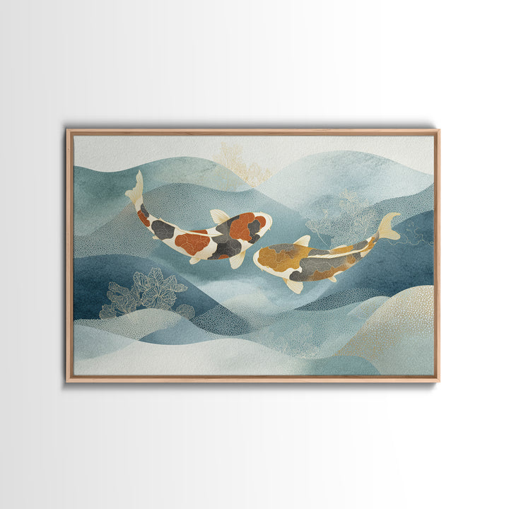Calm Koi Fish Swimming Through Clear Water Canvas Print, Medical Office Art, Teal Wall Art, Office Decor, Watercolor Art, Calm, MOA-3x2-26