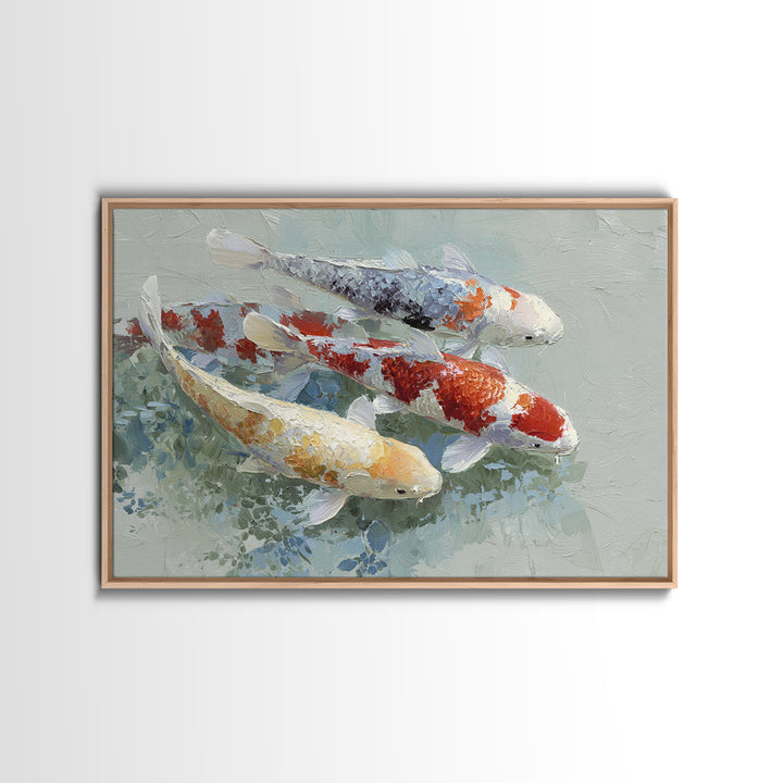 Calm Koi Fish Swimming Through Clear Water Framed Canvas Print, Medical Office Art, Medical Decor, Office Decor, Oil Painting, MOA-3x2-50