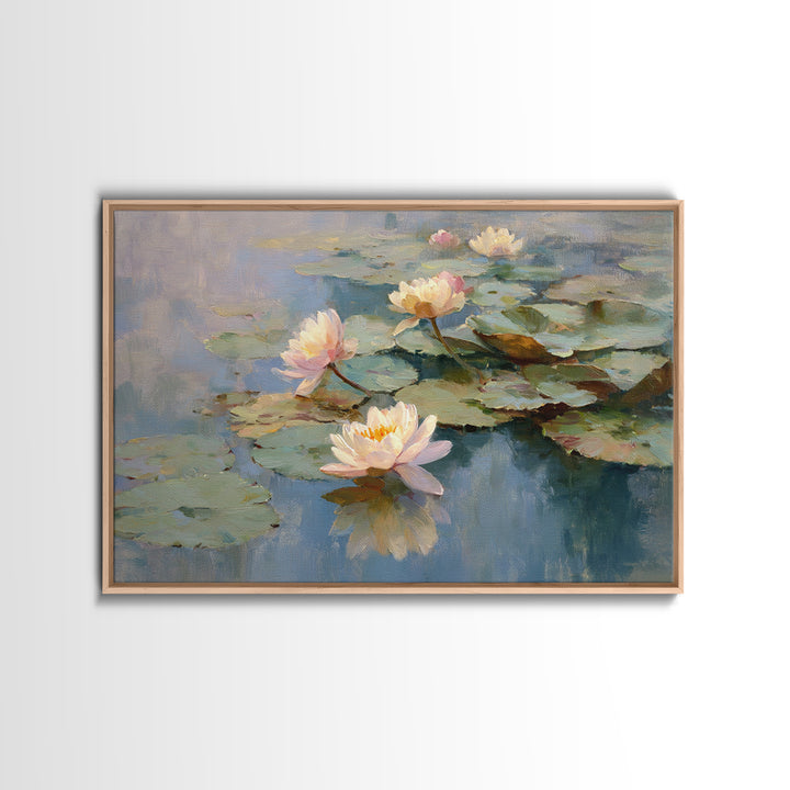 Lotus Flower Floating on Still Water Framed Canvas Print, Medical Office Art, Dental Office Decor, Office Decor, Oil Painting, MOA-3x2-63