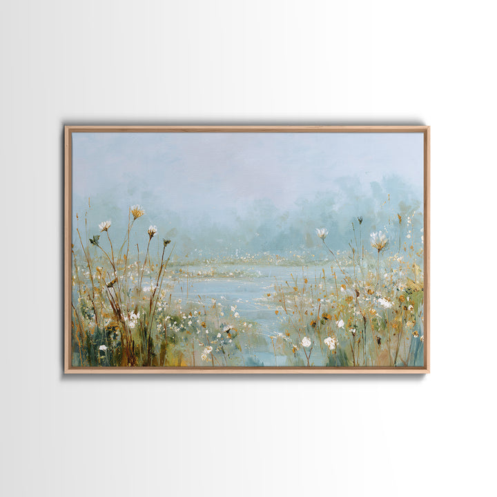 Sunlit Meadow with Wildflowers and Calm Mood Framed Canvas Print, Medical Office Art, Gallery Decor, Office Decor, Calm, MOA-3x2-64