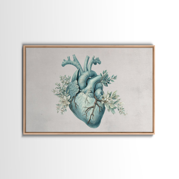 Anatomical Heart Rendered as Tasteful Botanical Art Framed Canvas Print, Medical Office Art, Anatomy Art, Office Decor, Calm, MOA-3x2-65