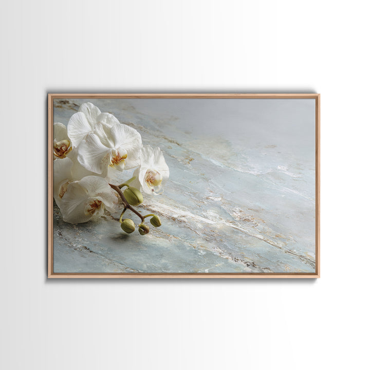 White Orchid on Gray Stone Surface Framed Canvas Print, Medical Office Art, Brain Art, Office Decor, Oil Painting, Calm, MOA-3x2-82