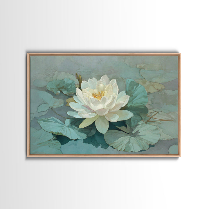 Lotus Flower Floating on Still Water Framed Canvas Print, Medical Office Art, Fine Art Print, Office Decor, Fine Art, Calm, MOA-3x2-87