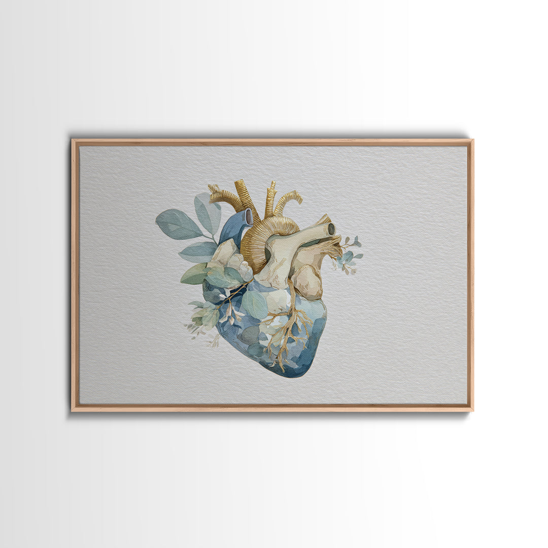 Anatomical Heart Rendered as Tasteful Botanical Art Canvas Print, Medical Office Art, Science Art, Office Decor, Fine Art, Calm, MOA-3x2-89