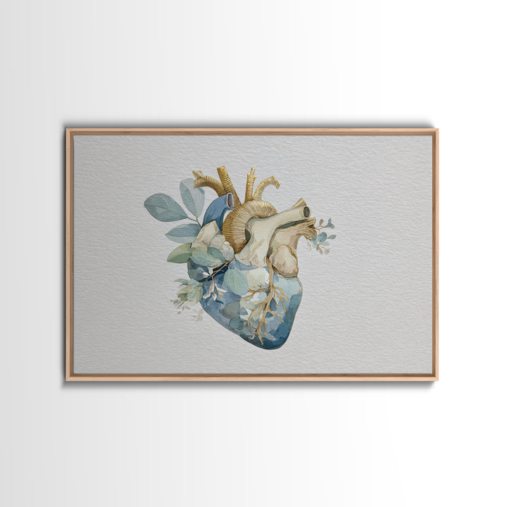 Anatomical Heart Rendered as Tasteful Botanical Art Canvas Print, Medical Office Art, Science Art, Office Decor, Fine Art, Calm, MOA-3x2-89
