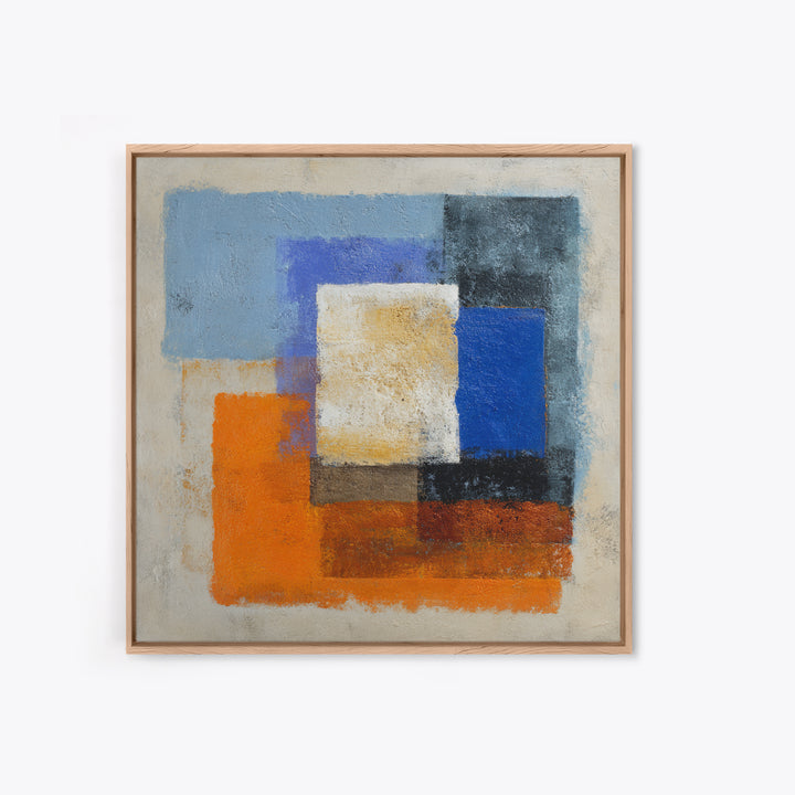 Expressive Brushwork in Cobalt and Rust Framed Canvas Print, Modern Art, Gallery Decor, Living Room Decor, Fine Art, Modern, MOD-1x1-78