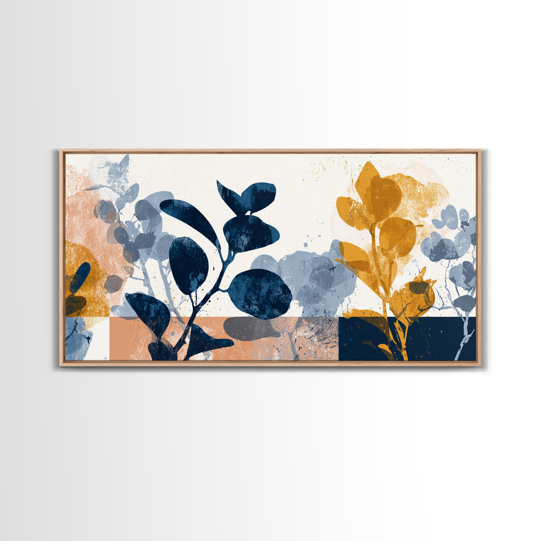 Clean Botanical Silhouette on Color Block Ground Canvas Print, Modern Art, Mid Century Modern Art, Living Room Decor, Modern, MOD-2x1-19