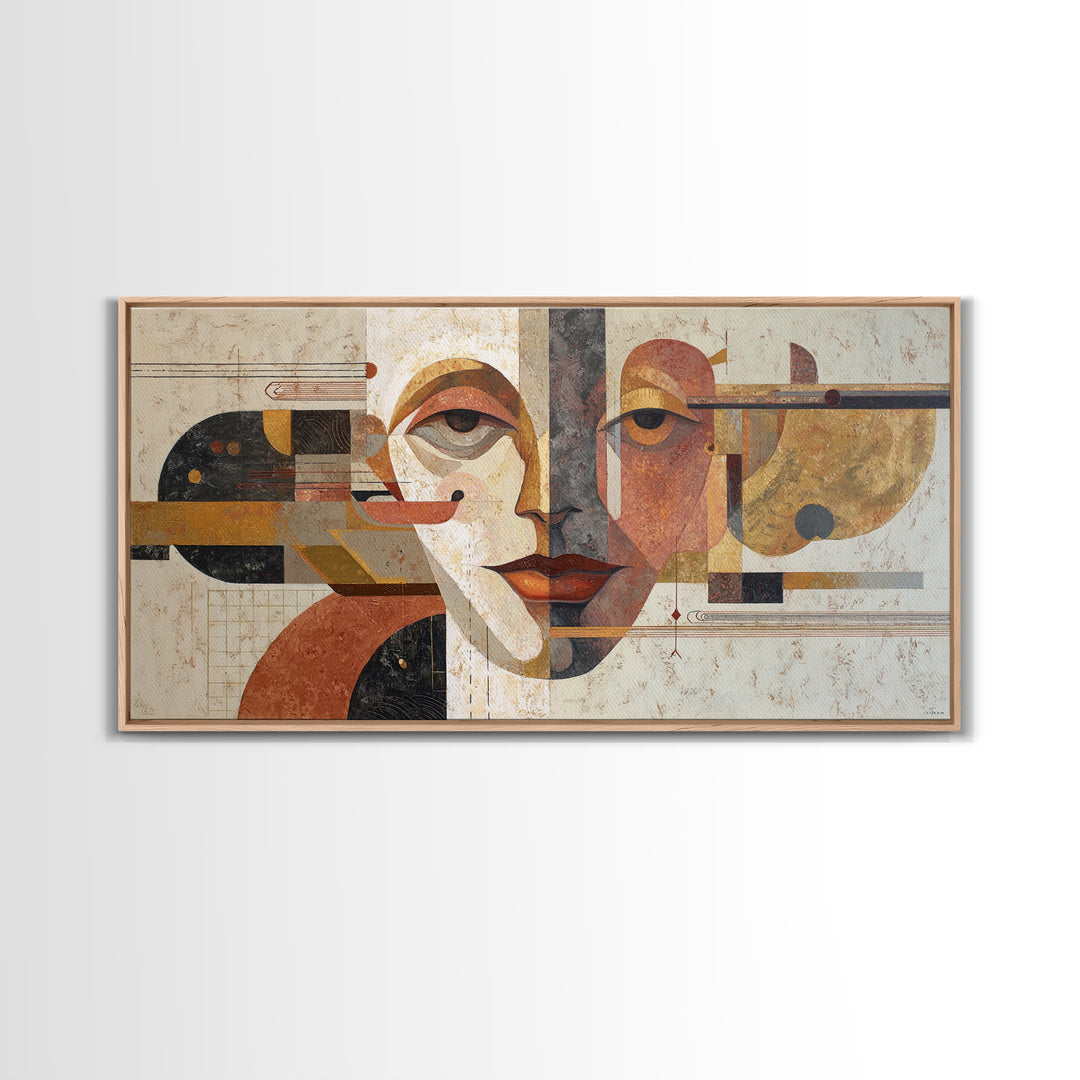 Abstract Face with Asymmetrical Features Framed Canvas Print, Modern Art, Art Deco, Living Room Decor, Fine Art, Modern, MOD-2x1-3