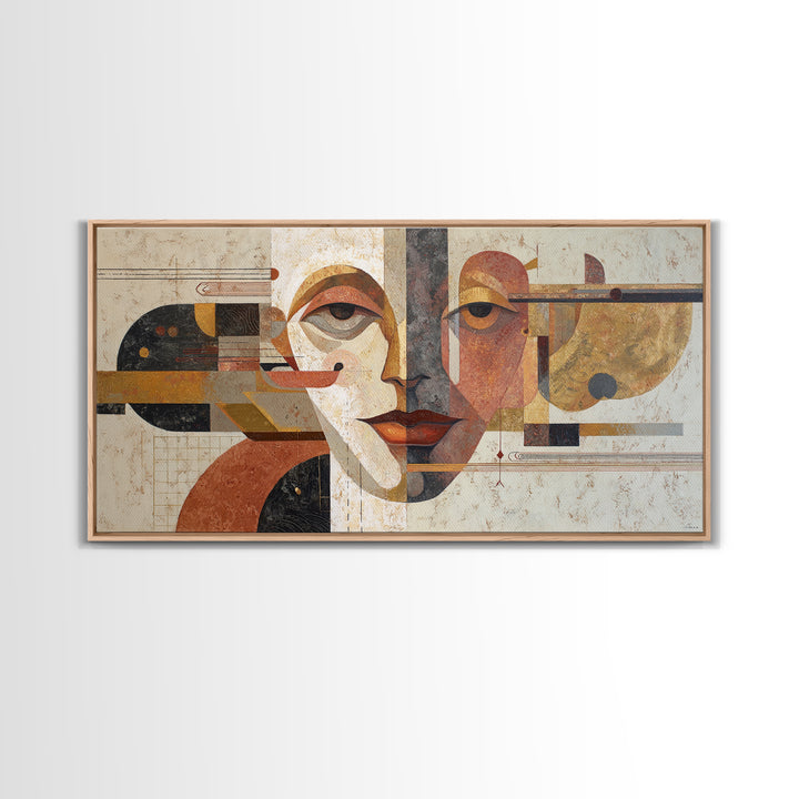 Abstract Face with Asymmetrical Features Framed Canvas Print, Modern Art, Art Deco, Living Room Decor, Fine Art, Modern, MOD-2x1-3