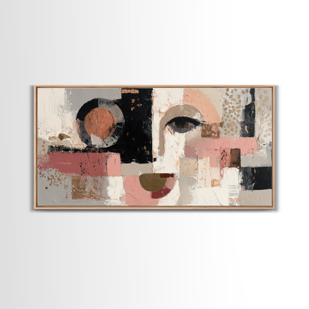 Abstract Face with Asymmetrical Features Framed Canvas Print, Modern Art, Canvas Wall Art, Living Room Decor, Fine Art, Modern, MOD-2x1-99