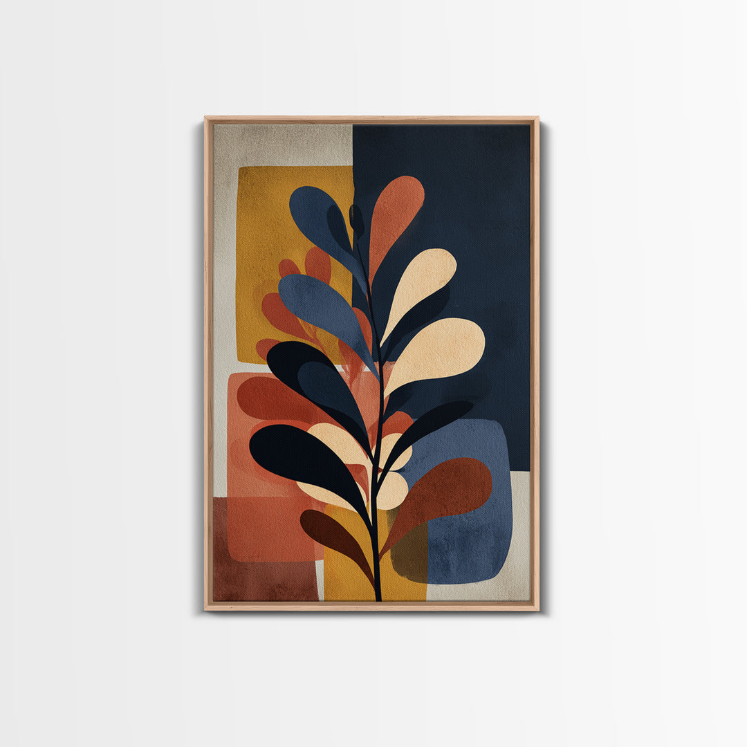 Clean Botanical Silhouette on Color Block Ground Canvas Print, Modern Art, Living Room Wall Art, Living Room Decor, Modern, MOD-2x3-7