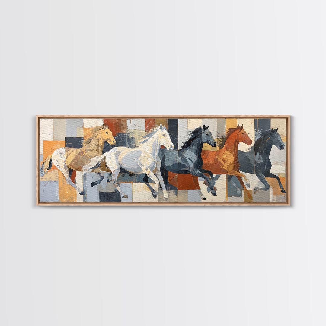 Contemporary Horse Portrait Framed Canvas Print, Modern Art, Art Deco, Living Room Decor, Oil Painting, Modern, MOD-3x1-79