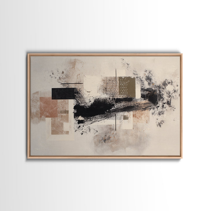 Dynamic Black Brush Marks on Neutral Ground Framed Canvas Print, Modern Art, Fine Art Print, Living Room Decor, Modern, MOD-3x2-87