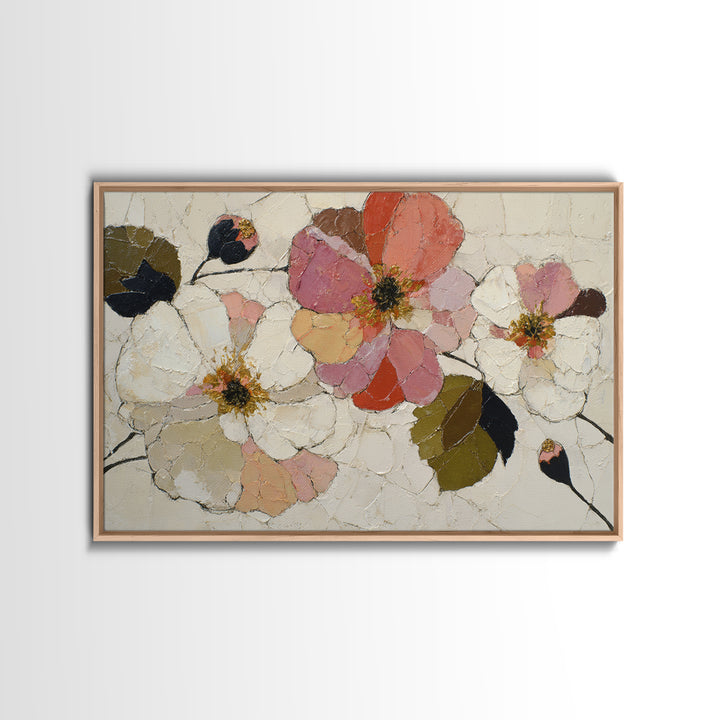 Bold Floral Forms Framed Canvas Print, Modern Art, Abstract Wall Art, Living Room Decor, Fine Art, Modern, Neutral Decor, MOD-3x2-90