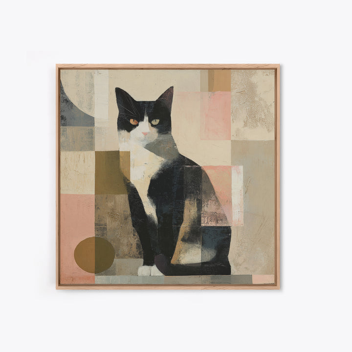 Monochrome Cat Portrait Framed Canvas Print, Monochrome Art, Original Art, Living Room Decor, Fine Art, Mono, Bird Art, MON-1x1-11