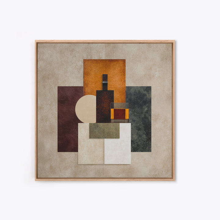 Brown Leather and Whiskey Still Life Canvas Print, Monochrome Art, Original Painting, Living Room Decor, Fine Art, Mono, MON-1x1-23