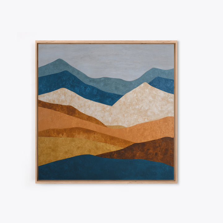 Blue Mountain Ridge Layers Framed Canvas Print, Monochrome Art, Modern Wall Art, Living Room Decor, Mono, Statement Artwork, MON-1x1-24