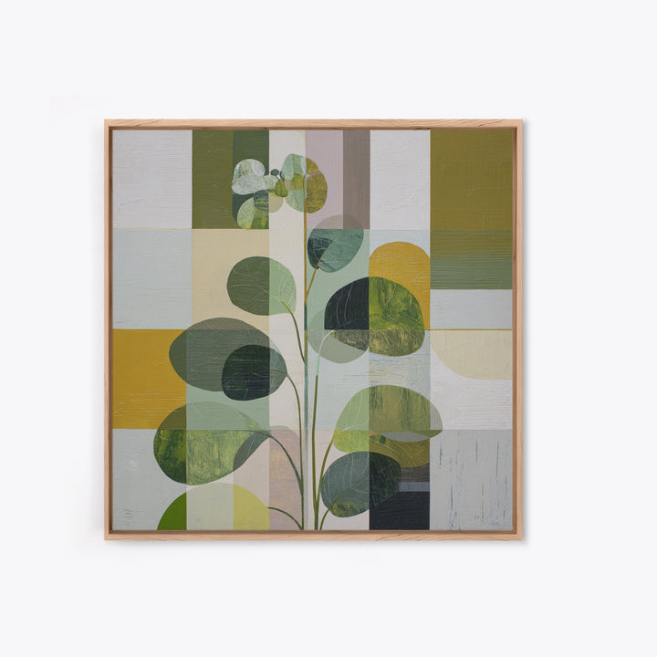 Green Botanical Study Framed Canvas Print, Monochrome Art, Digital Print, Living Room Decor, Oil Painting, Mono, Modern Art, MON-1x1-27