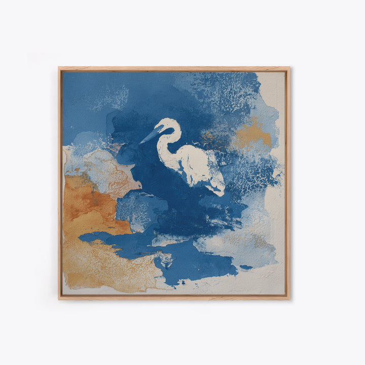 Blue Heron in Monochrome Navy Palette Framed Canvas Print, Monochrome Art, Gallery Decor, Living Room Decor, Fine Art, Mono, MON-1x1-32