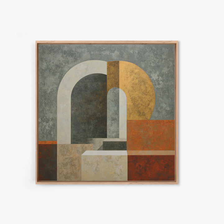 Gray Architectural Arch and Shadow Study Framed Canvas Print, Monochrome Art, Abstract Painting, Living Room Decor, MON-1x1-34
