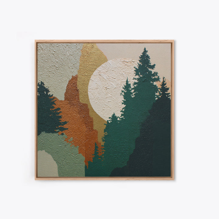 Deep Green Forest Silhouette Study Framed Canvas Print, Monochrome Art, Minimalist Wall Art, Living Room Decor, Fine Art, Mono, MON-1x1-37