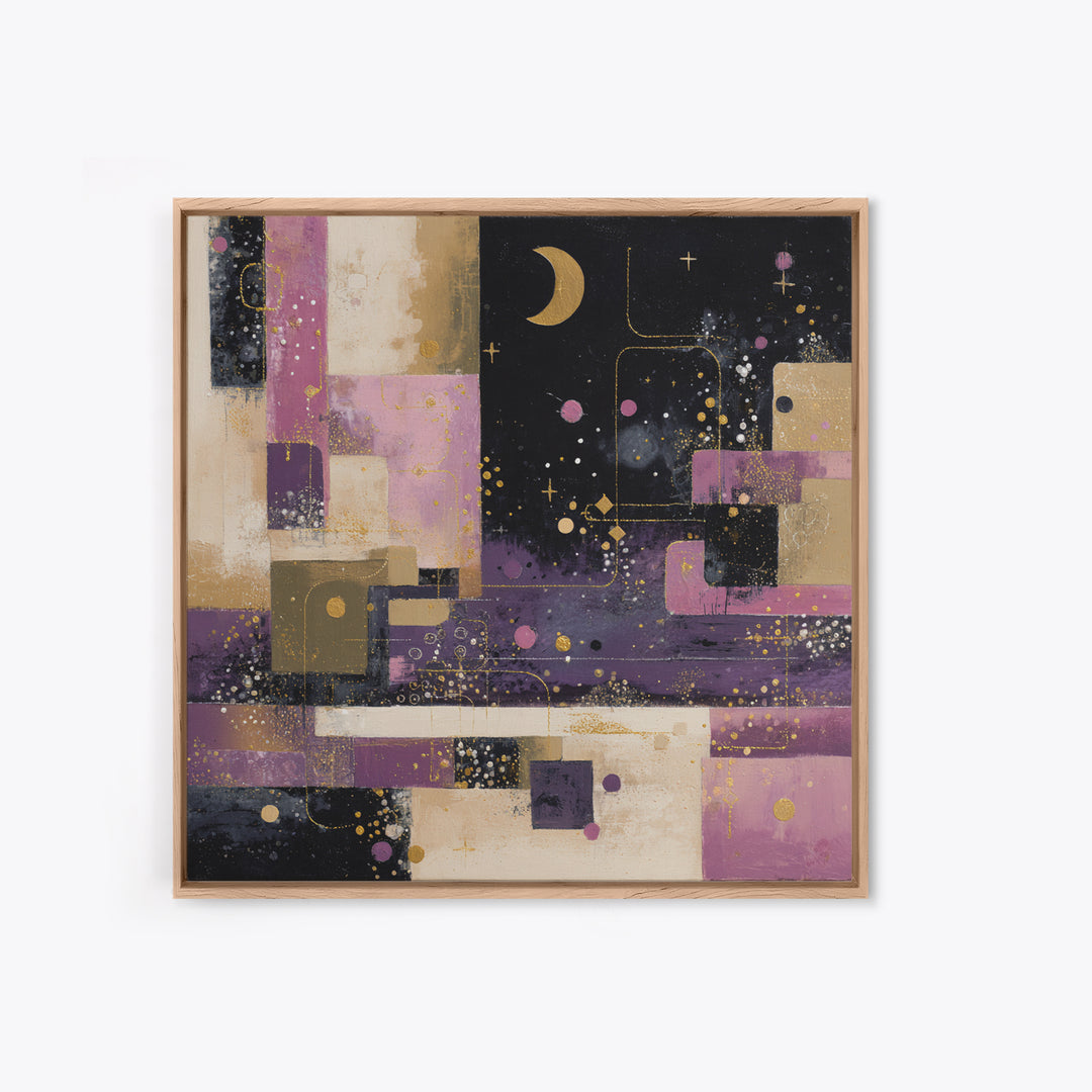 Purple Night Sky Framed Canvas Print, Monochrome Art, Living Room Decor, Fine Art, Mono, Gallery Decor, Neutral Decor, MON-1x1-39