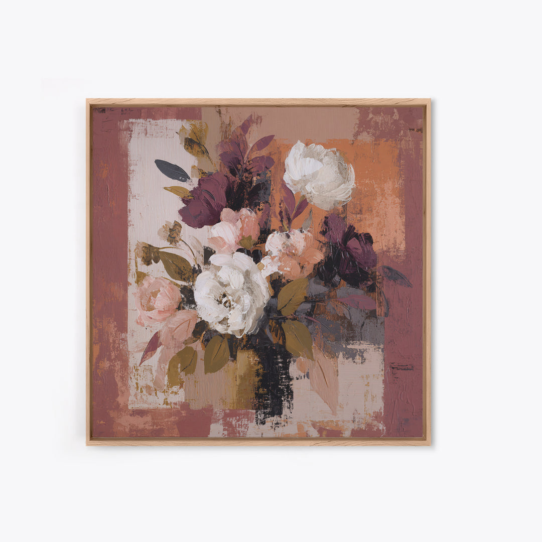 Monochrome Floral Bouquet Framed Canvas Print, Monochrome Art, Unique Wall Art, Living Room Decor, Mono, Fine Art Print, MON-1x1-42